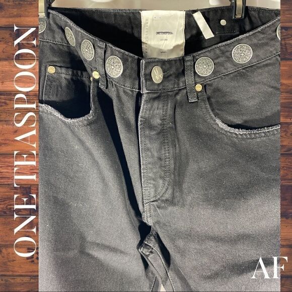 FREE PEOPLE ONE TEASPOON CONCHO MARINES MID RISE EXTREME WIDE BLACK NEW NWT - Picture 11 of 12